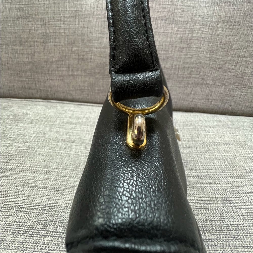 Vintage 1950s Pebble Leather Top Handle Mid-Century Structured Black Satchel Bag - Picture 13 of 16